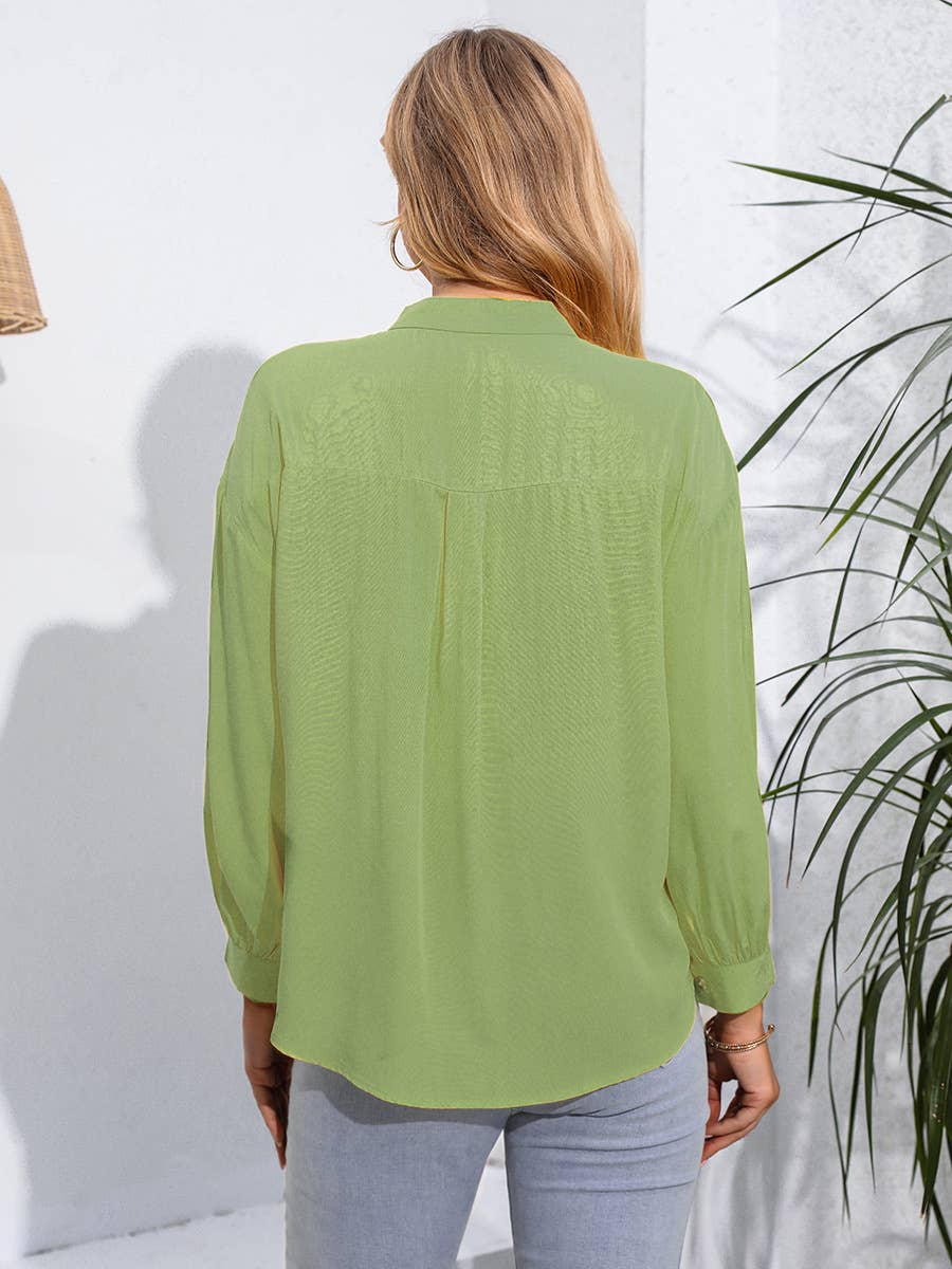 SOLID COLOR LONG SLEEVE SHIRT CARDIGAN TOP