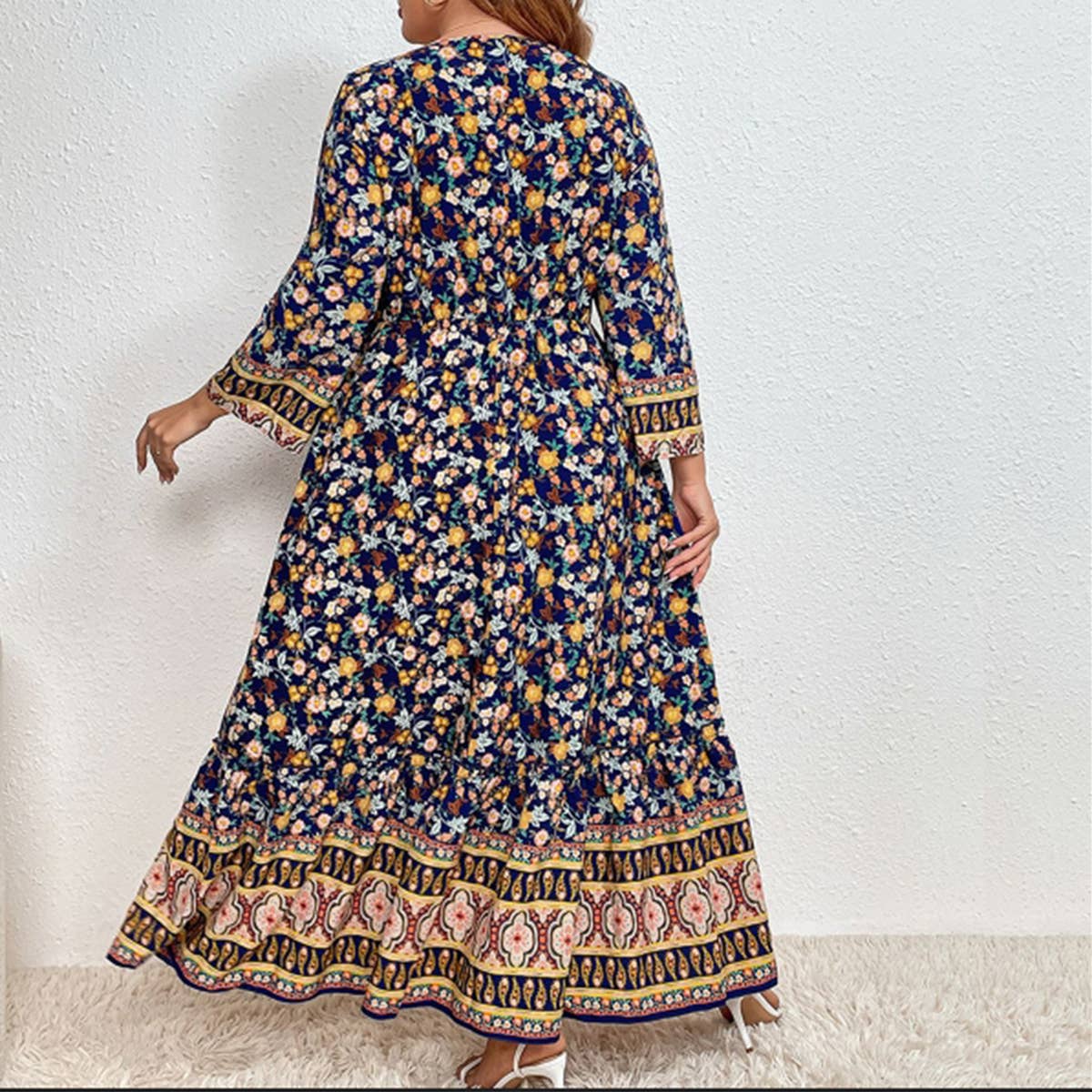 Elegant Cotton Linen Floral Dress for Wom