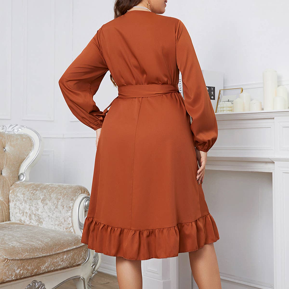 Long Sleeve Wrap Dress for Plus Size Women