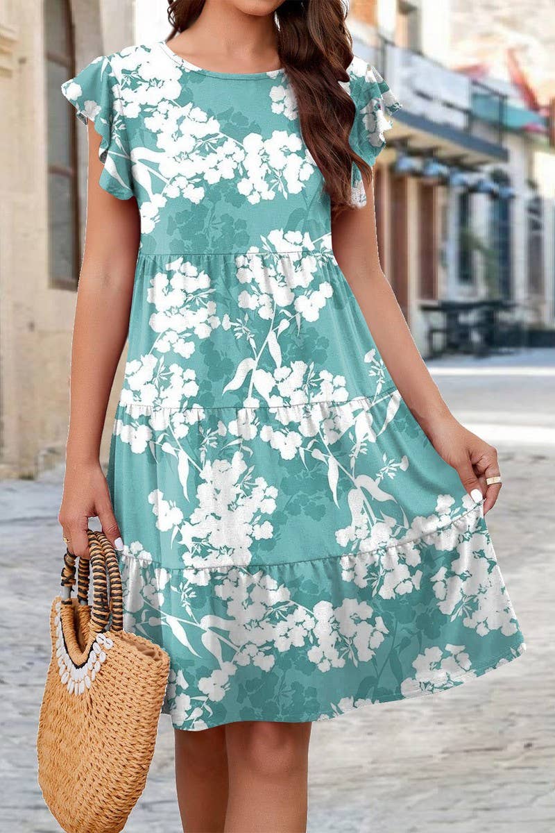 CWDSD7387_PRINTED CAKE FLY SLEEVE CASUAL DRESS