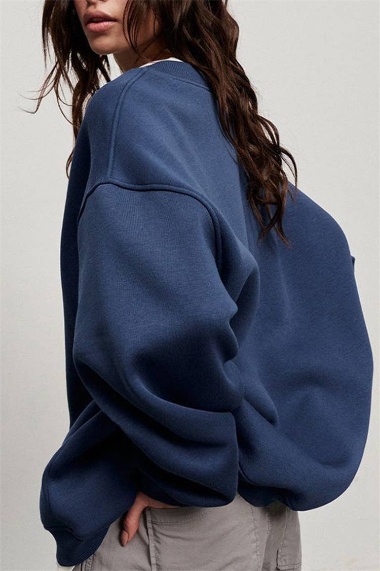 SOLID COLOR CREW NECK LOOSE FASHION HOODIE