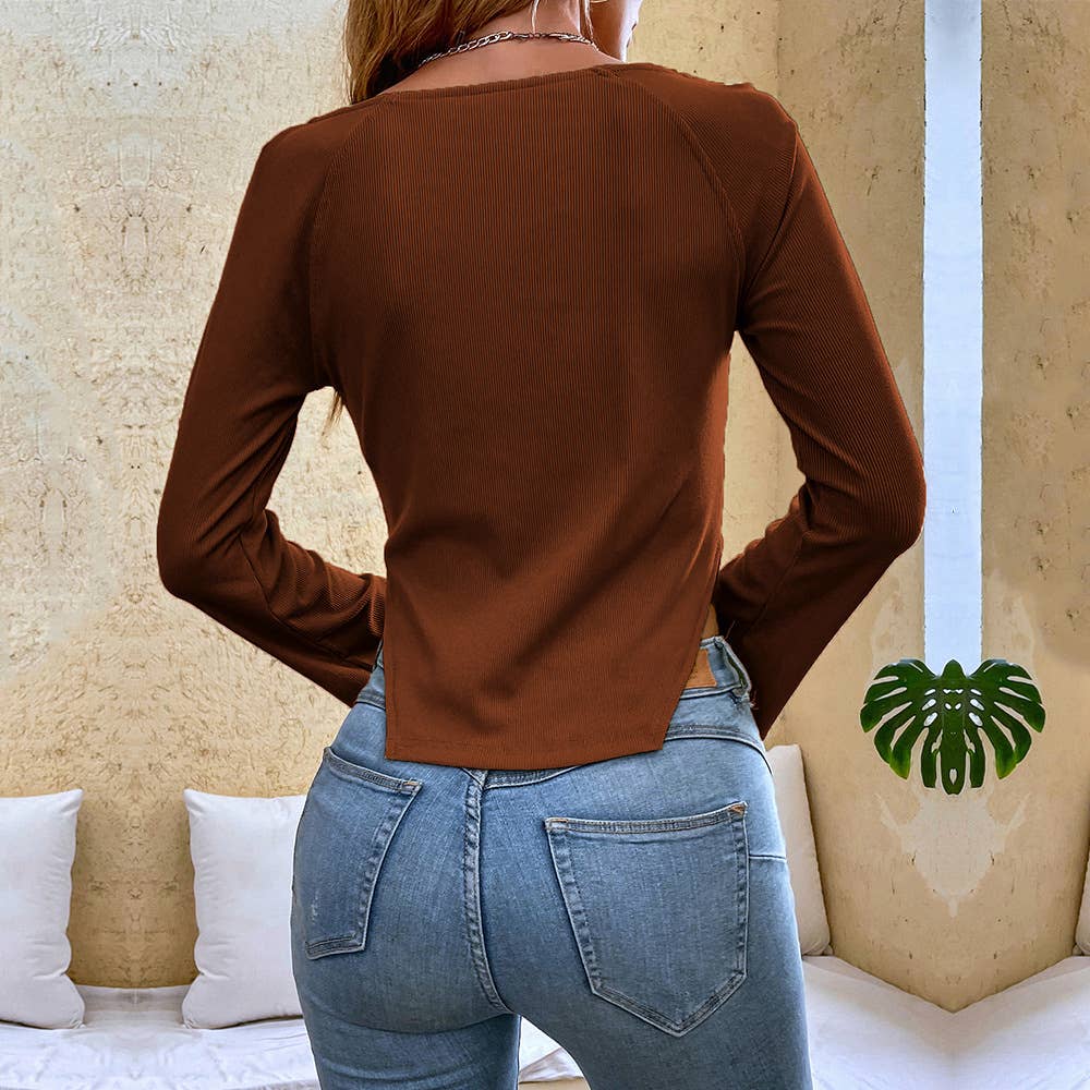 SLIM-FIT IRREGULAR FLARED SLEEVE SHORT TOP