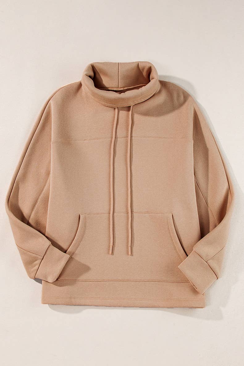 SOLID COLOR CASUAL PULLOVER TURTLENECK HOODIE