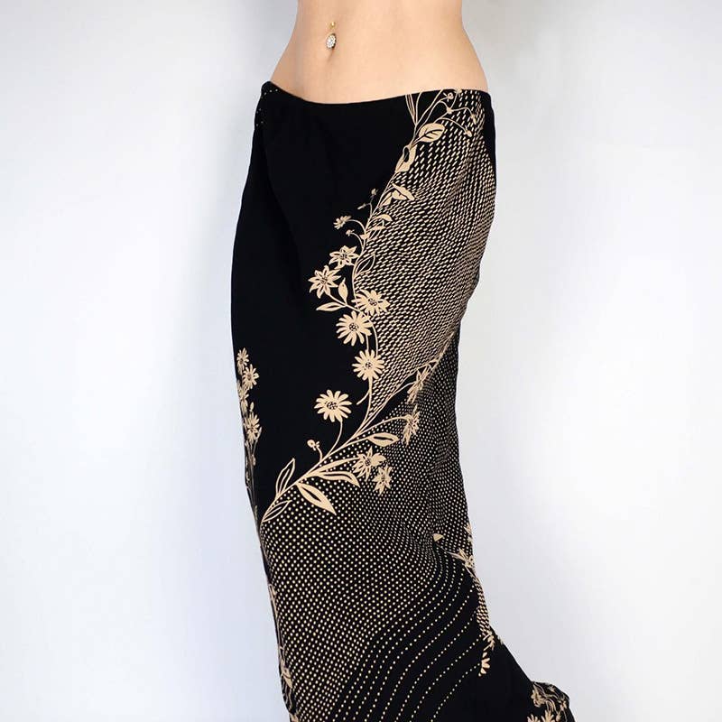 Retro Daisy printed low-waist drape long skirt