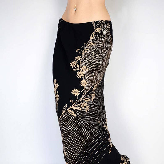 Retro Daisy printed low-waist drape long skirt