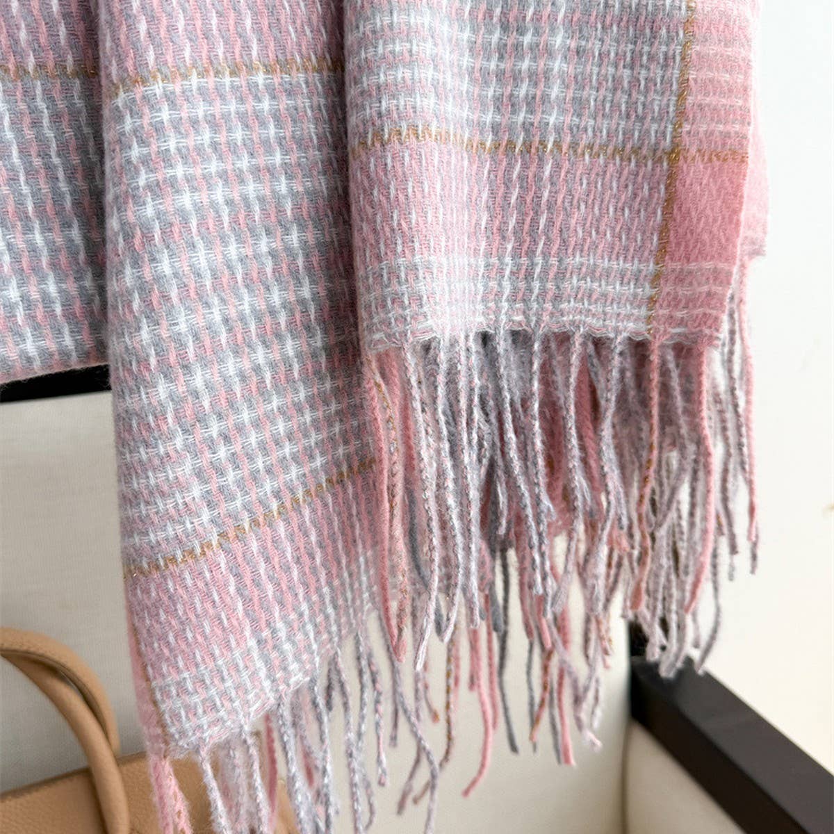 Plaid fringe scarf winter warm shawl_CWASC2778