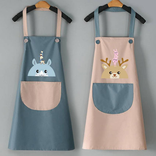 Deer head print Summer Thin Apron with pockets