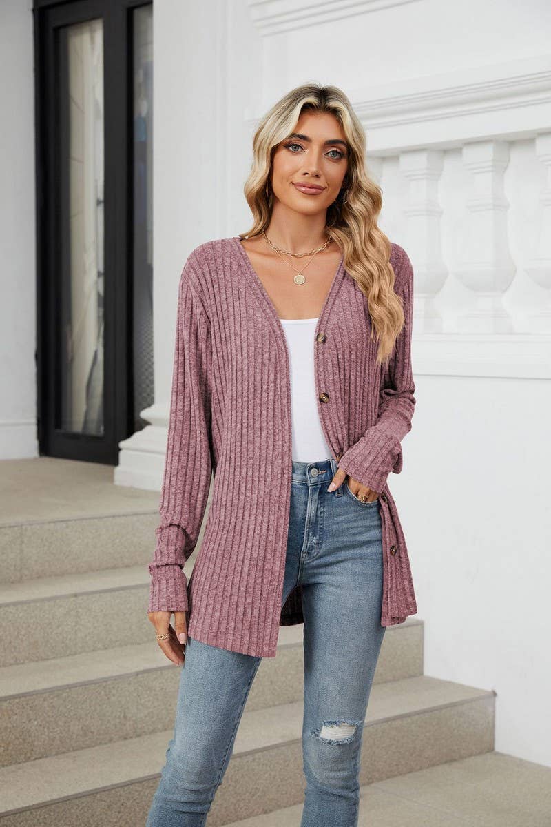 CWOCAL2269_AUTUMN AND WINTER BUTTON KNIT CARDIGAN