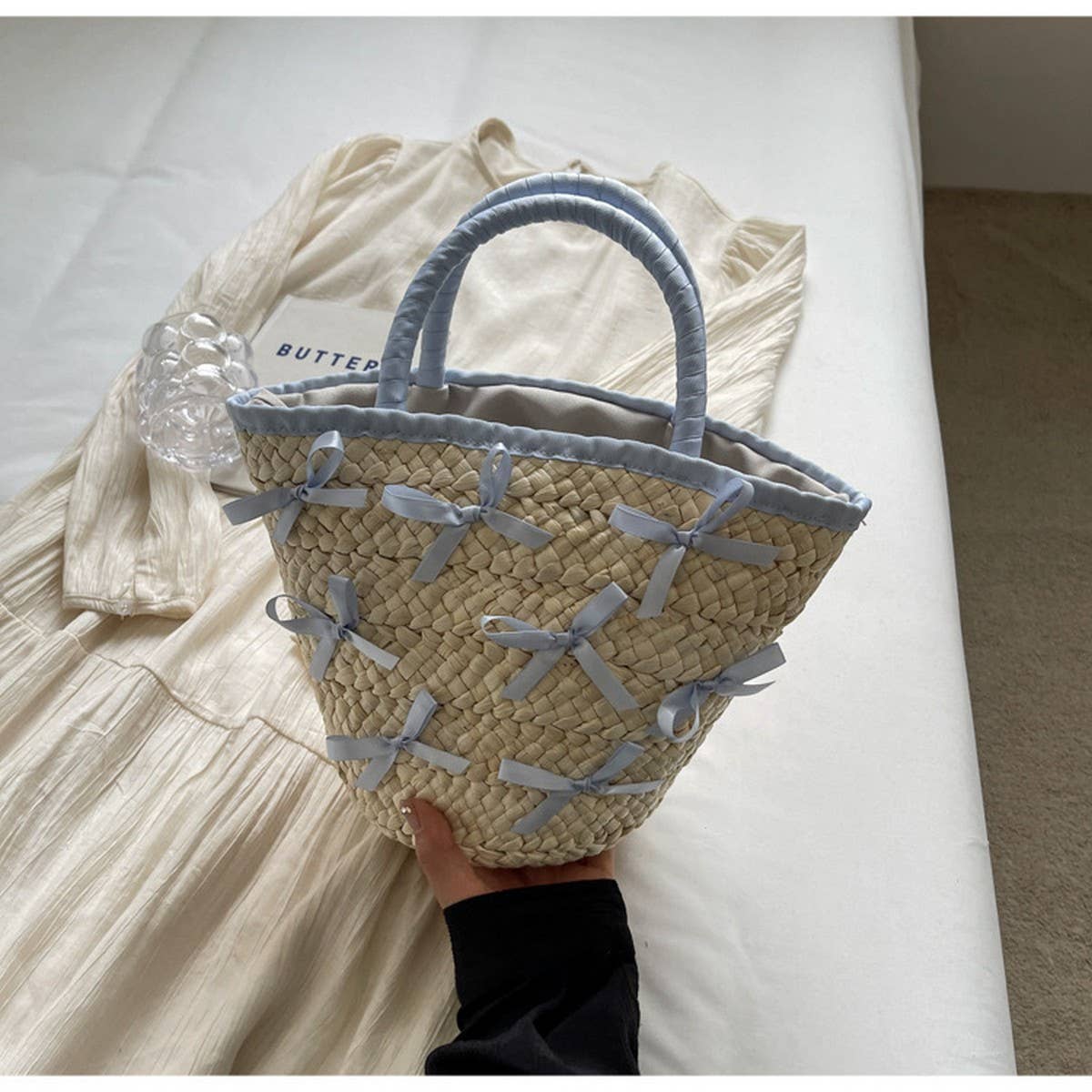 RESORT STYLE PORTABLE BOW FASHION WOVEN BAG_CWAB2312