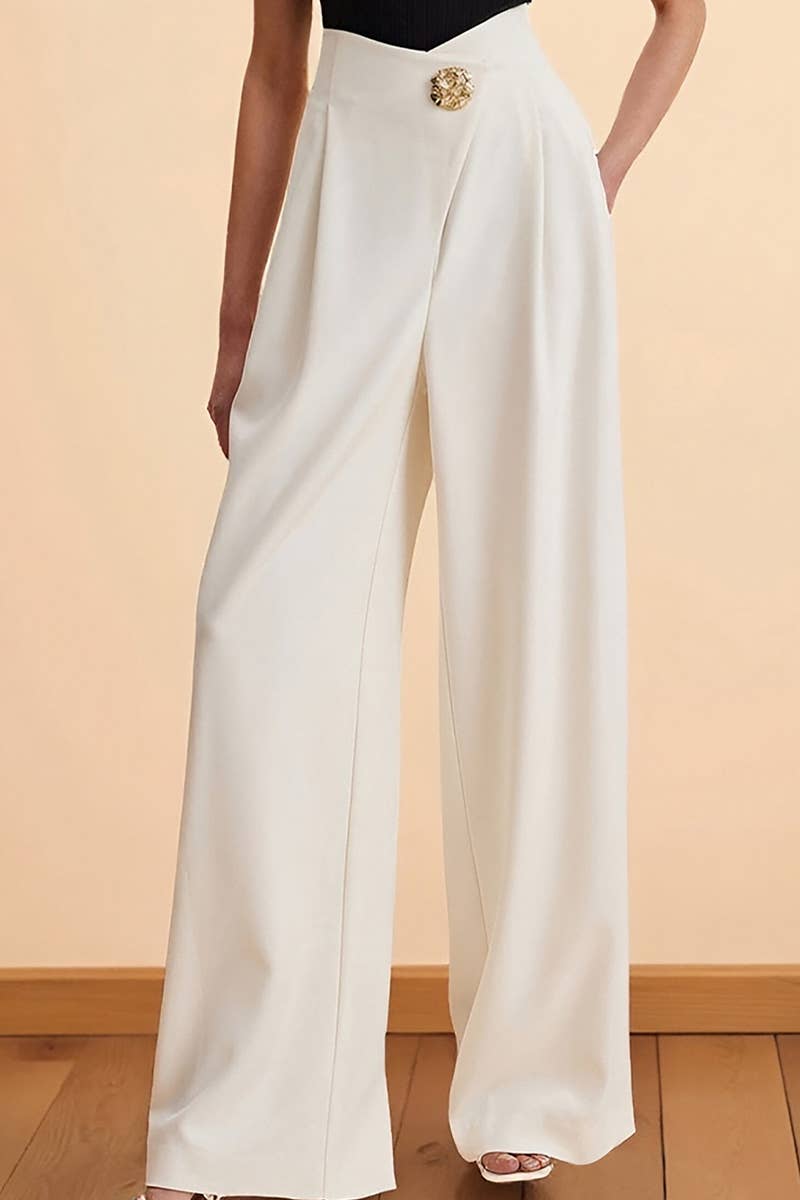 Irregularly waisted high-waisted wide-leg pants