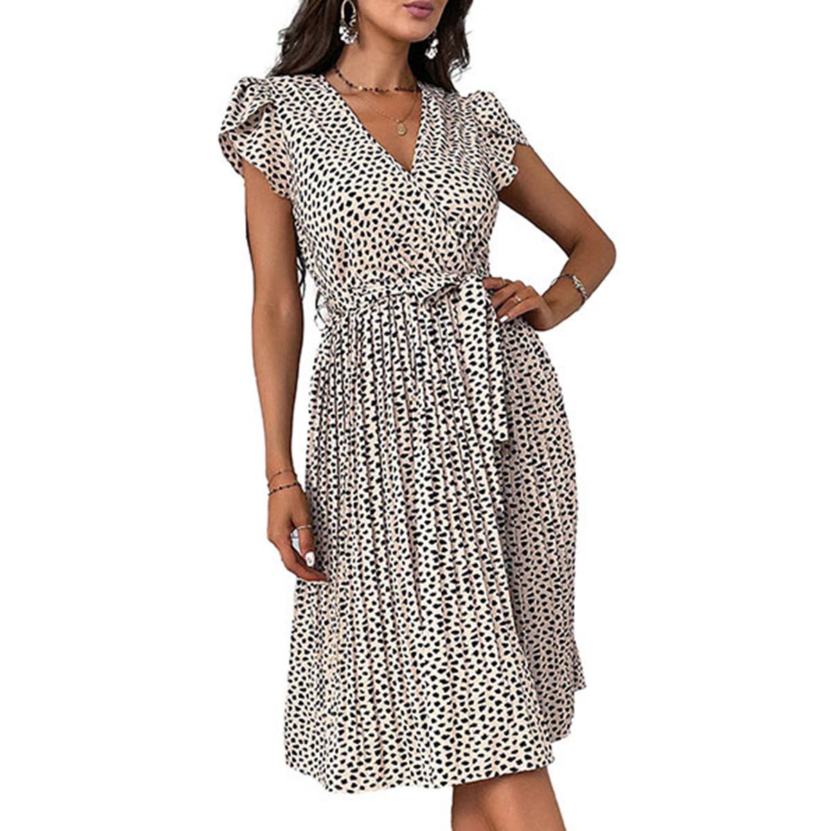 V neck leopard print plus-size dress_CWDSD3402