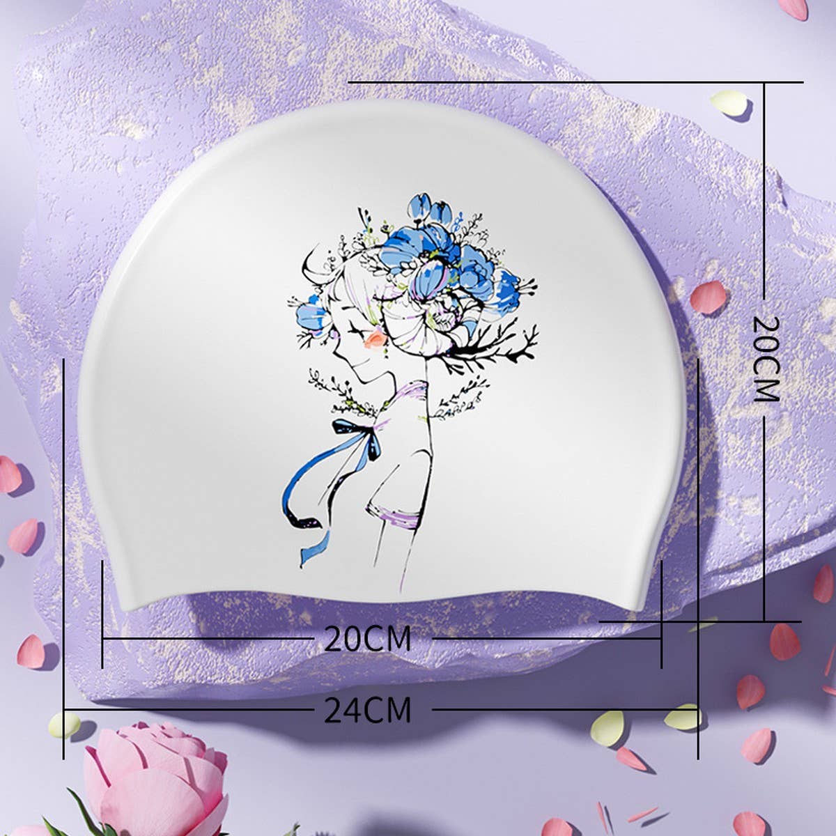 Womens Silicone Waterproof Large Swim Cap