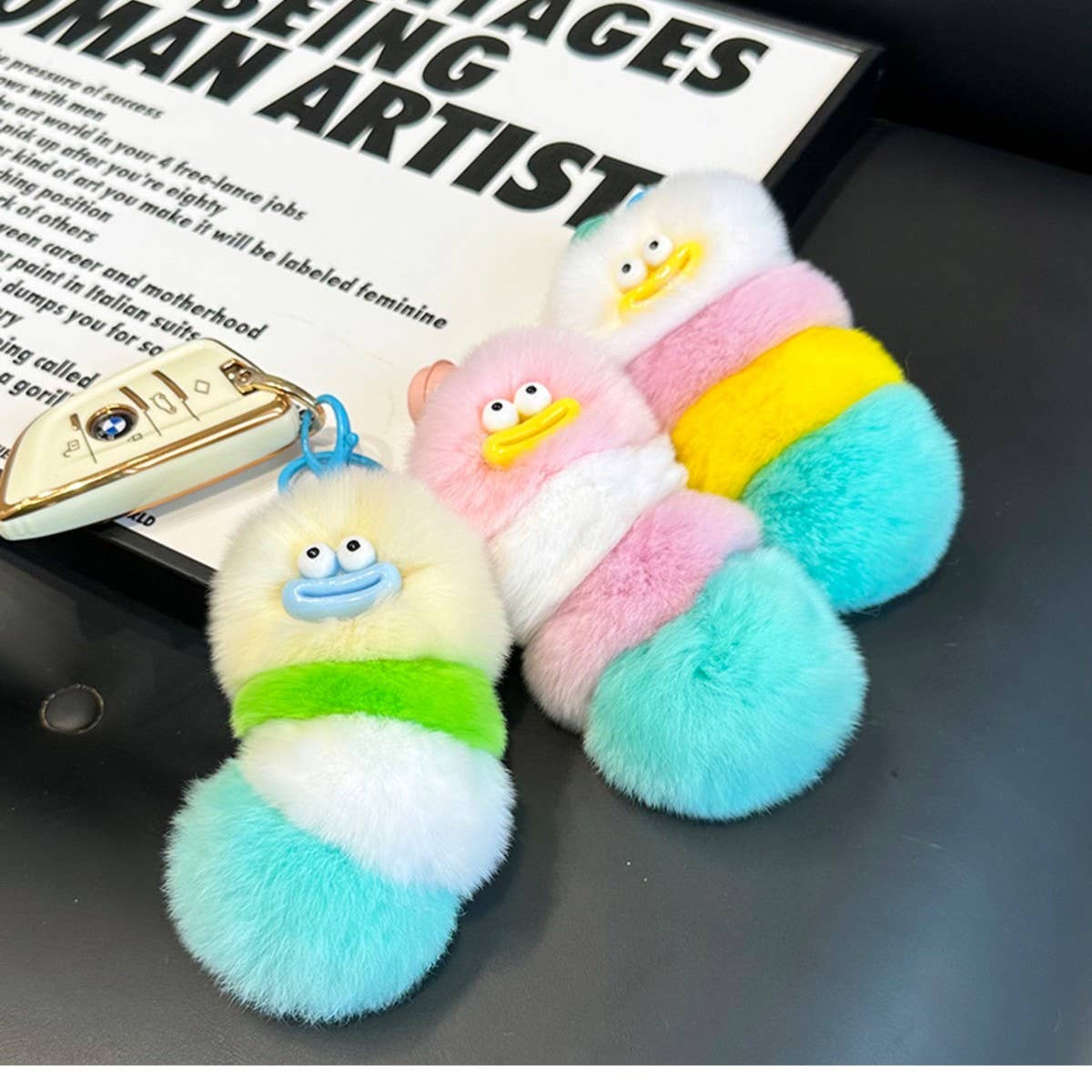 UGLY AND CUTE CATERPILLAR BAG PENDANT CAR KEYCHAIN