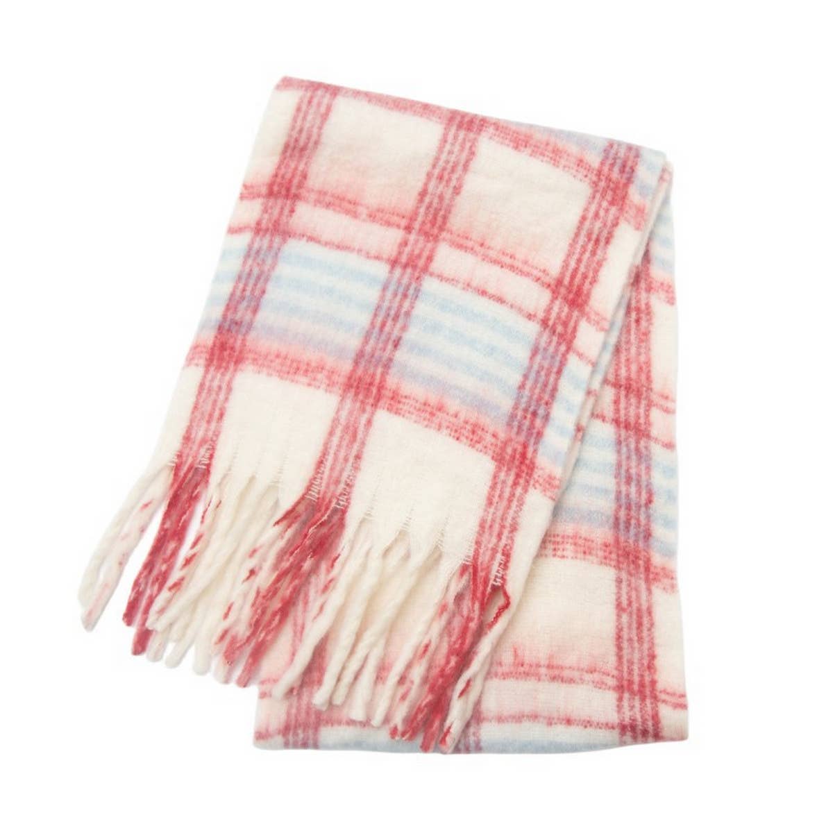 Chunky Circle Yarn Plaid Scarf - Thick Fall/Winter