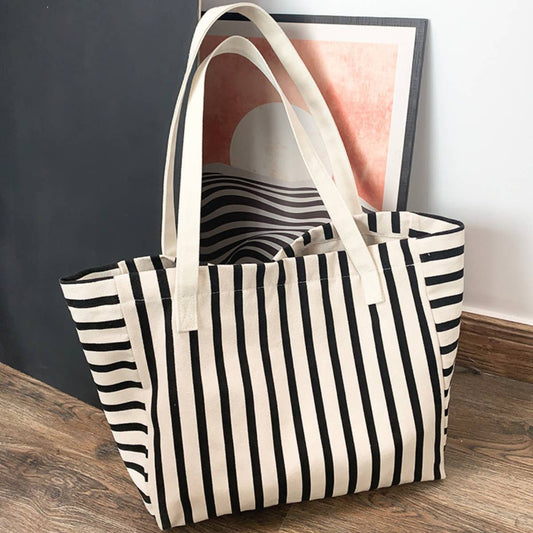 NEW STRIPED LARGE CAPACITY CANVASBAG_CWAB2136