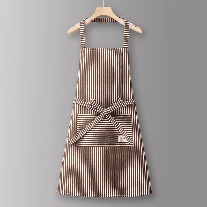 Cotton Striped Grid Kitchen Apron with Pocket