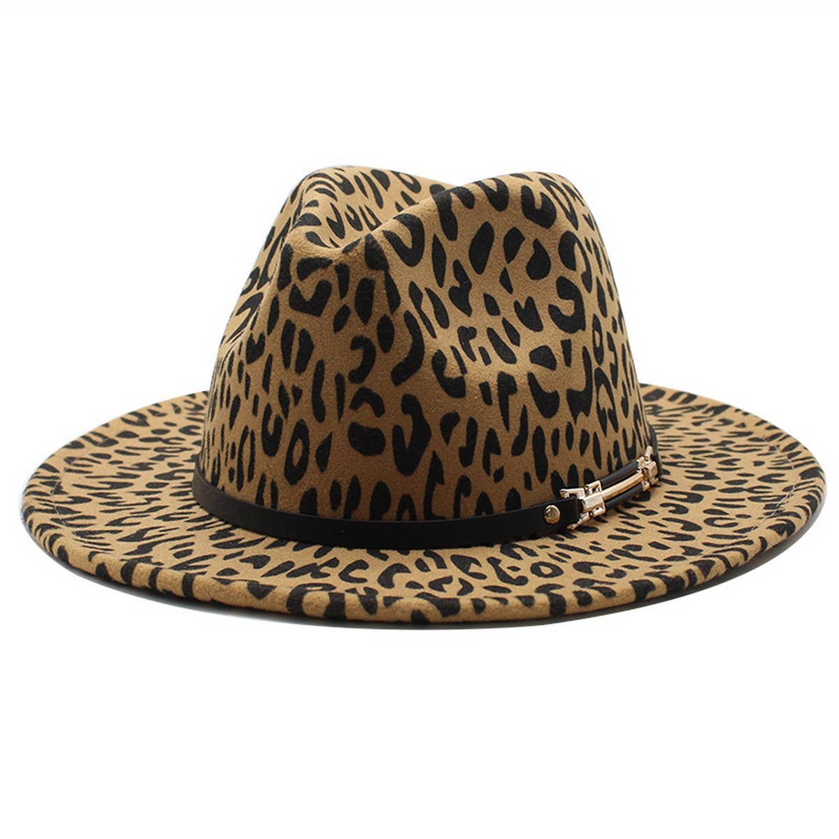 LEOPARD PRINT WOOLEN HAT WITH BELT DECORATION_CWAH2562