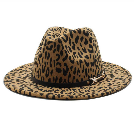 LEOPARD PRINT WOOLEN HAT WITH BELT DECORATION_CWAH2562