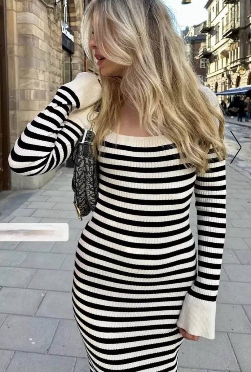 RETRO FASHION SQUARE COLLAR CASUAL SLIM-FIT DRESS