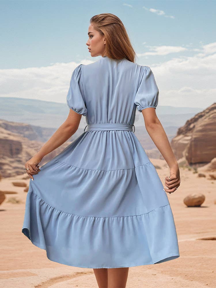 Stand collar pleated dress