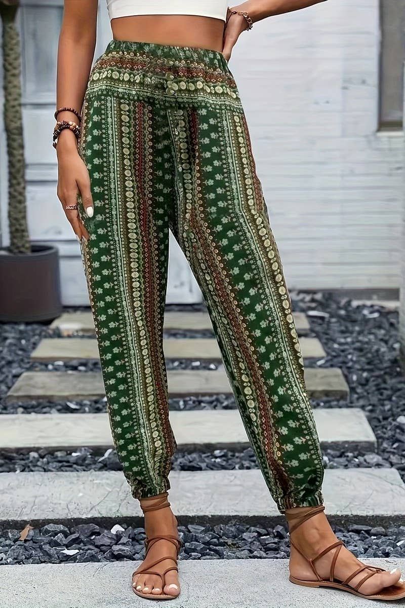 CWBLP2069_BOHO PRINT ELASTIC WAIST DRAPED JOGGER PANTS