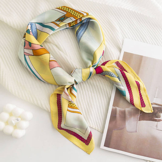 Geometric Floral Satin Square Scarf for Women