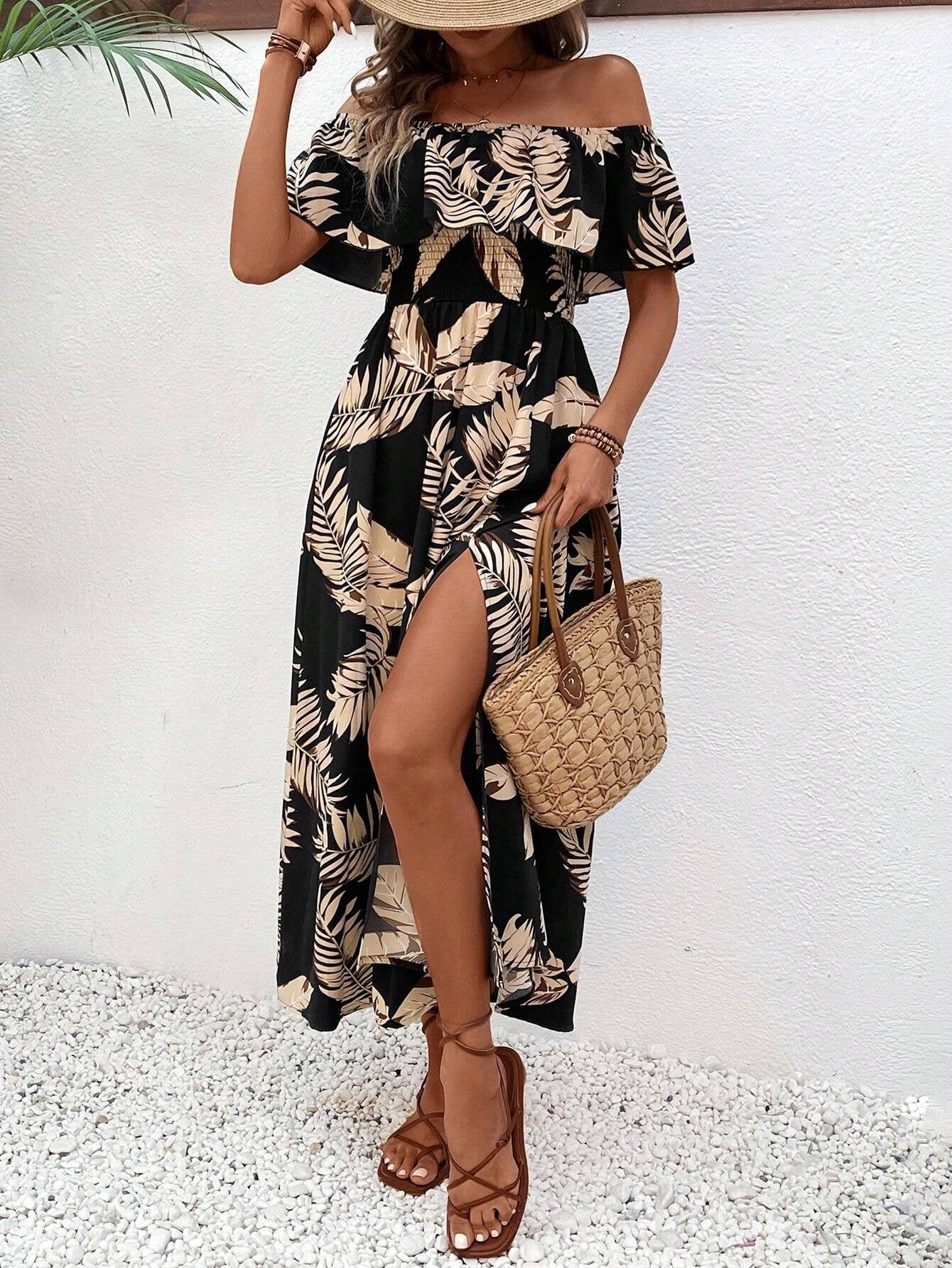 Printed one-shoulder short-sleeved dress