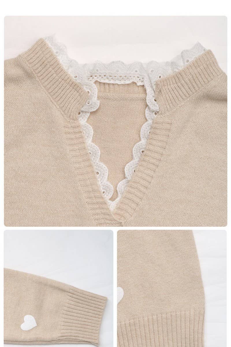 CWOSWL07115_V-NECK HEART-PRINT VALENTINE'S DAY SWEATER