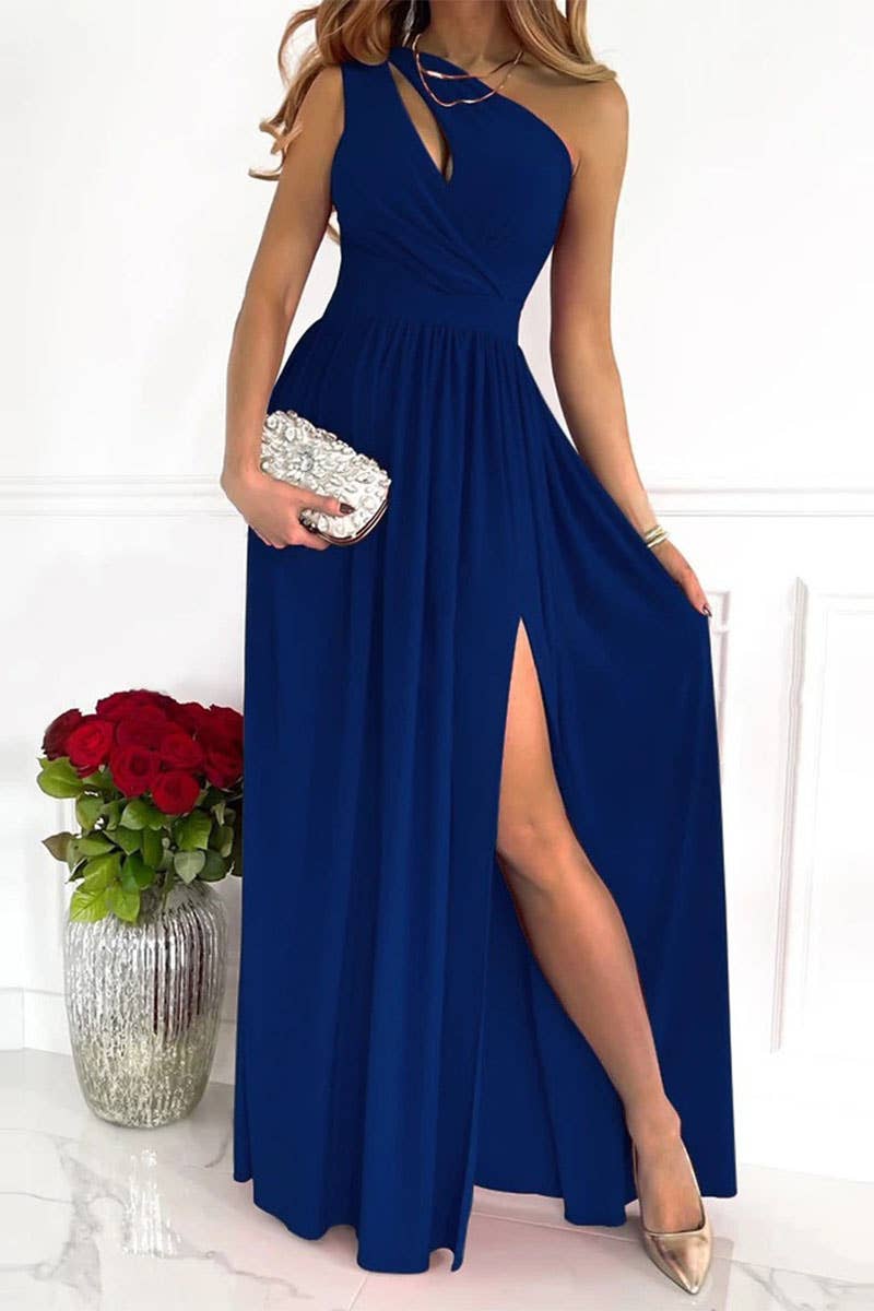 Sleeveless high-waisted slit dress elegant style