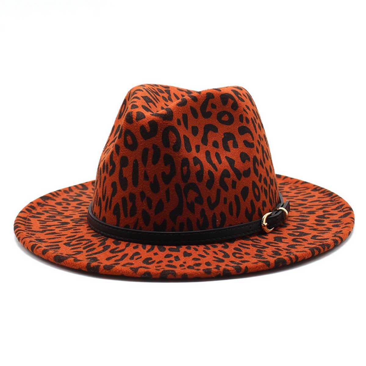 LEOPARD PRINT WOOLEN HAT FLAT BRIM JAZZHAT FELT HAT_CWAH2605
