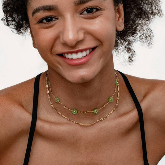 SMILEY FACE FLOWER GLASS BEAD NECKLACE_CWMM3643