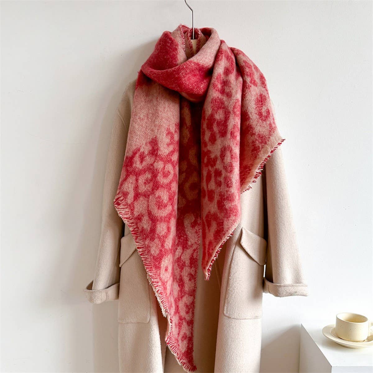 Leopard Print Fuzzy Scarf - Thick Warm for Women