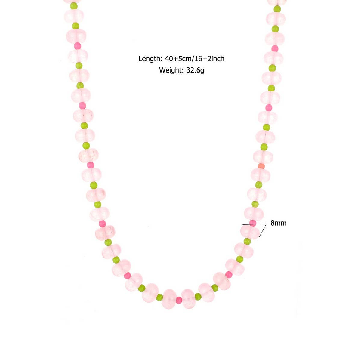 Pink-Green Natural Stone Beaded Necklace_CWMM8839