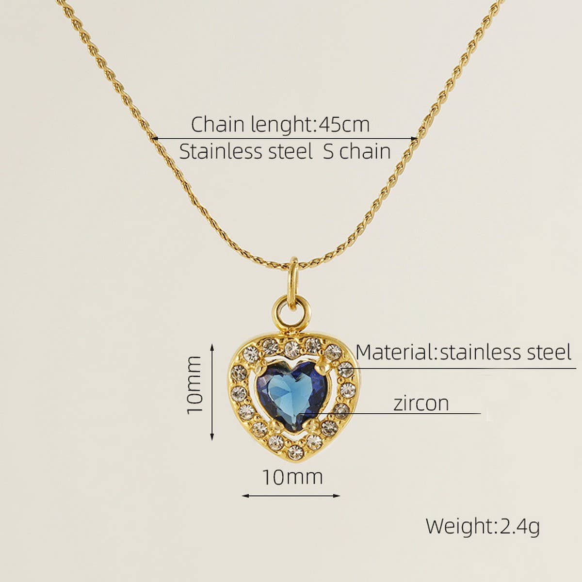 STAINLESS STEEL ZIRCON HEART PENDANT NECKLACE_CWAJE0682