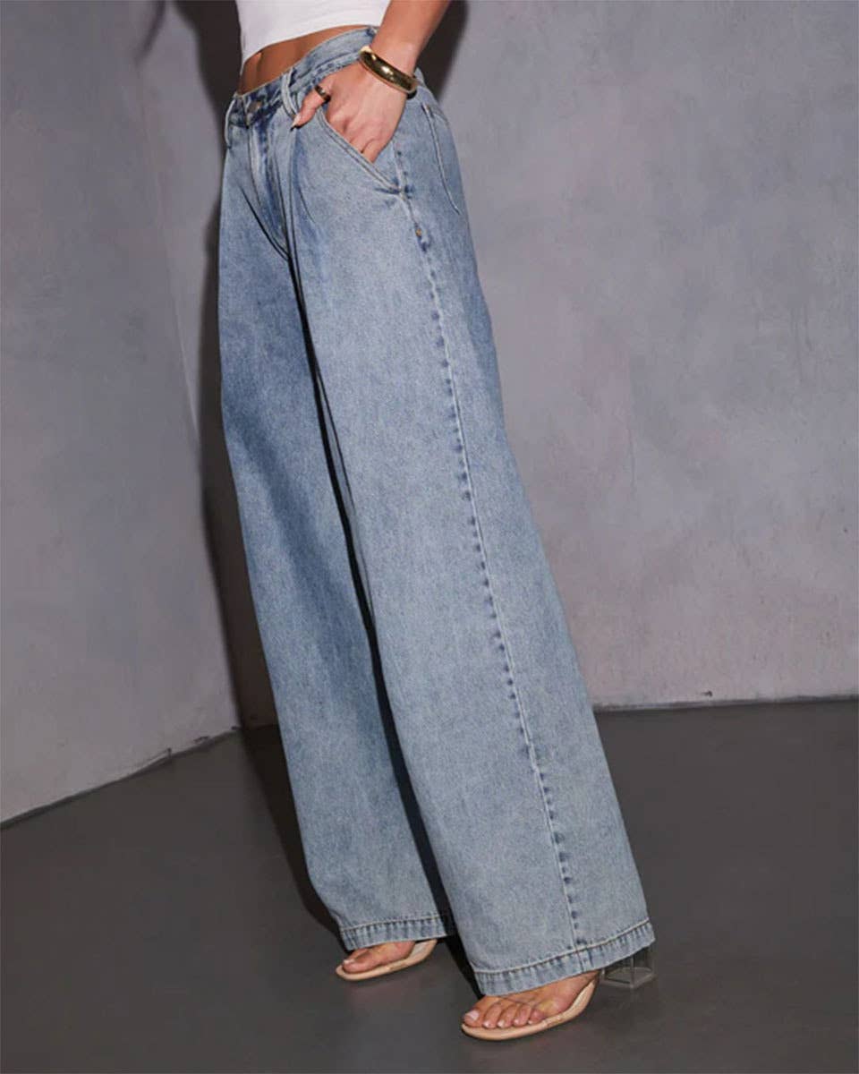 Wide-leg slimming loose floor-length jeanse