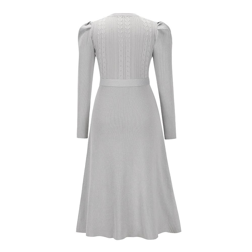 Elegant bubble long-sleeved, high-waisted dress