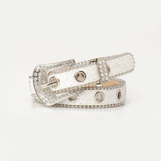 Trendy rhinestone needle buckle women's belt