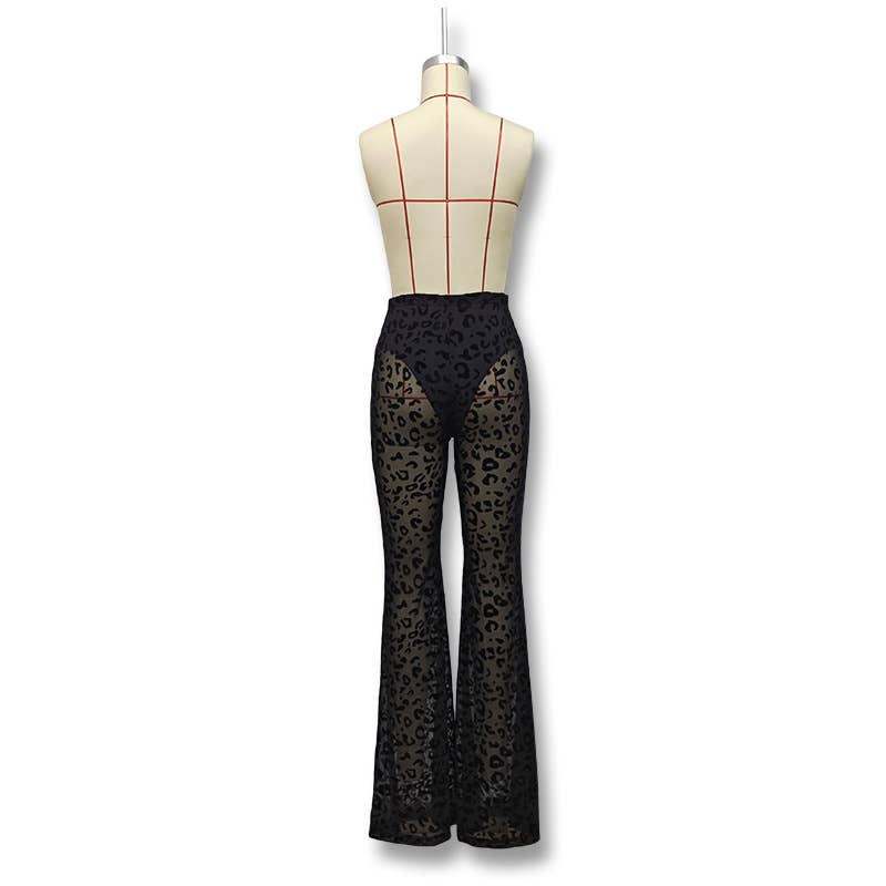 High-waisted flocking slightly flared trousers