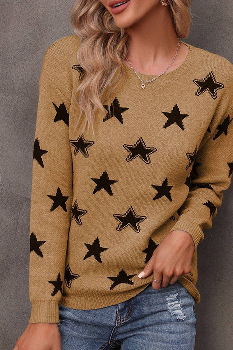 Star jacquard pullover slim knit sweater
