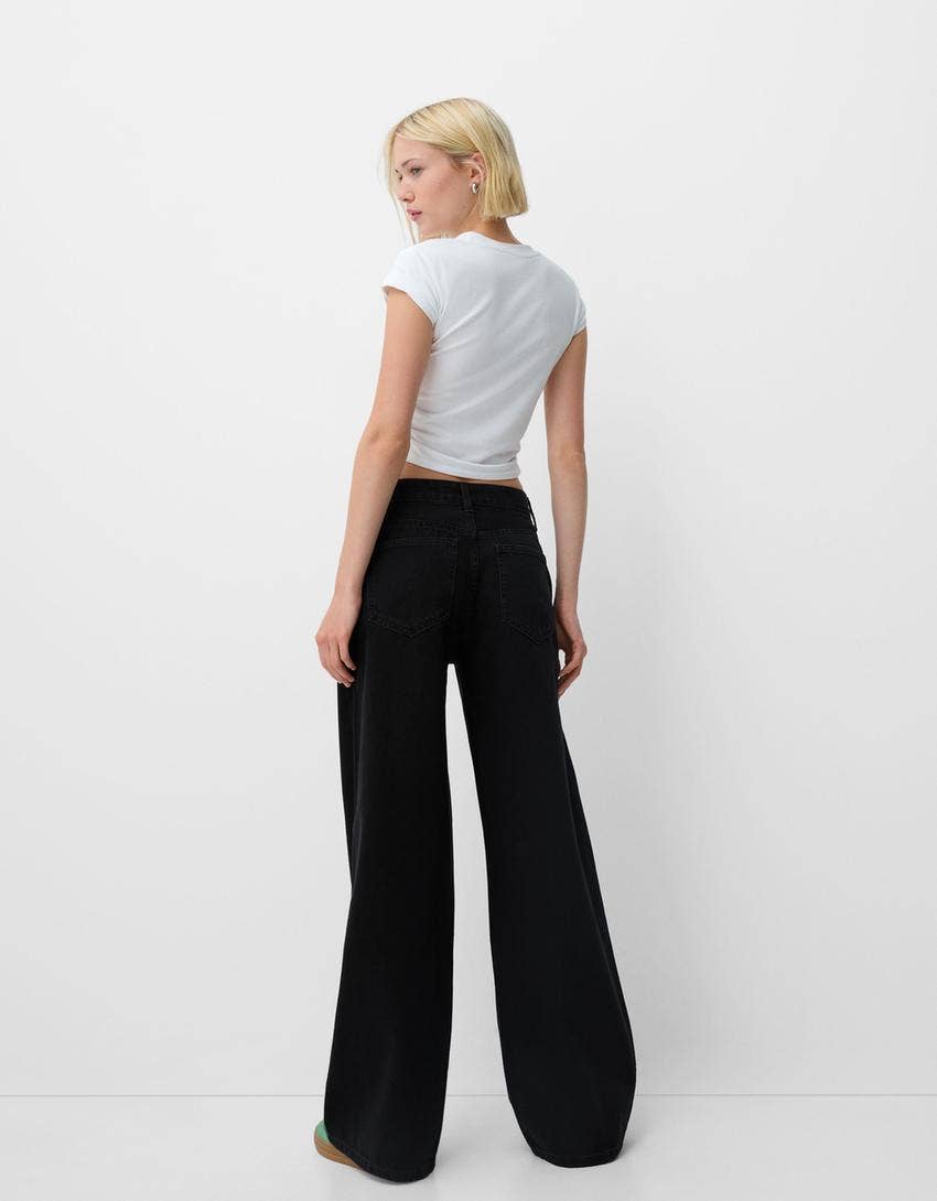 WASH WIDE-LEG MID-WAIST STRAIGHT-LEG PANTS