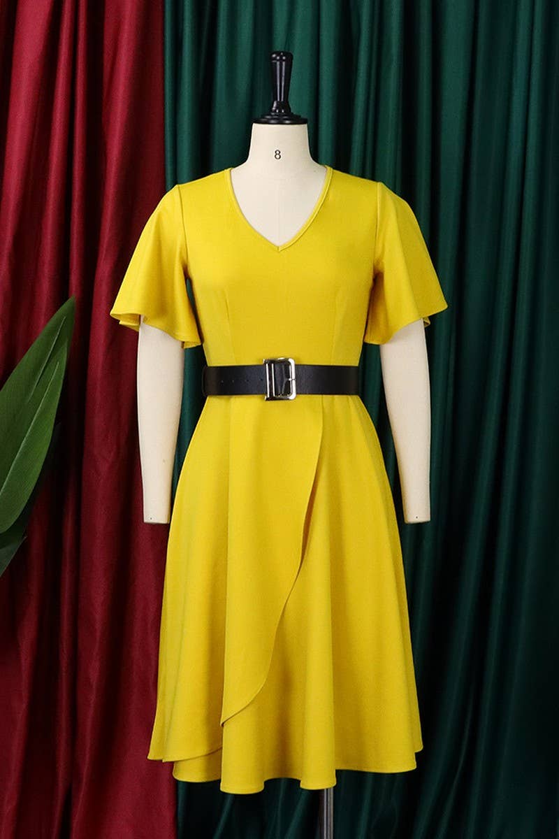 CWDSD3579_PLUS SIZE BELL SLEEVE SOLID COLOR MIDI DRESS