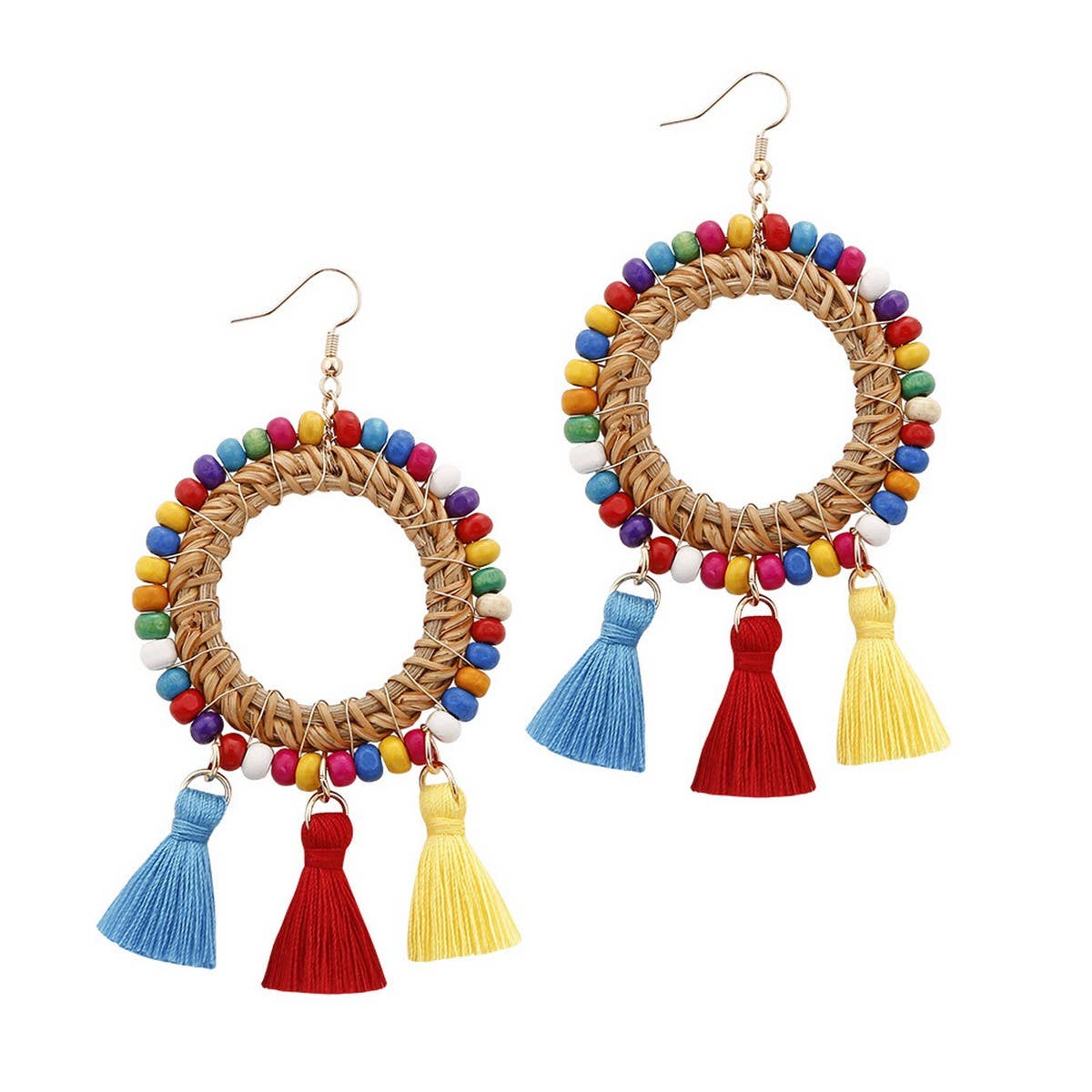 CREATIVE RATTAN TASSEL HAND-WOVEN EARRINGS