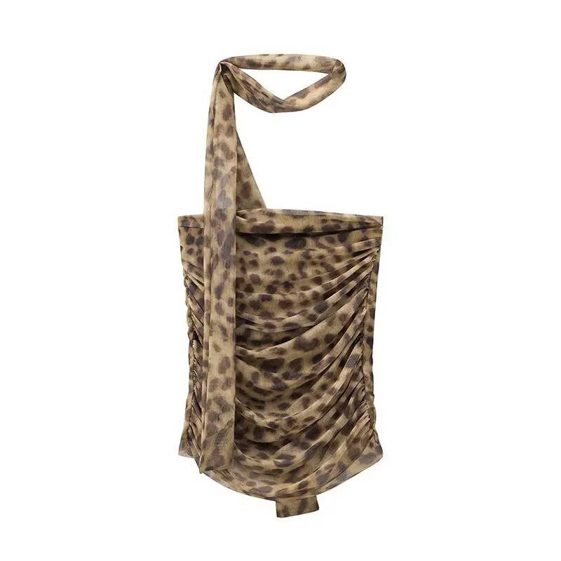 Leopard print off-the-neck and strapless top