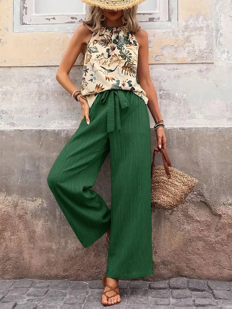 A halter ethnic-style printed top trousers set