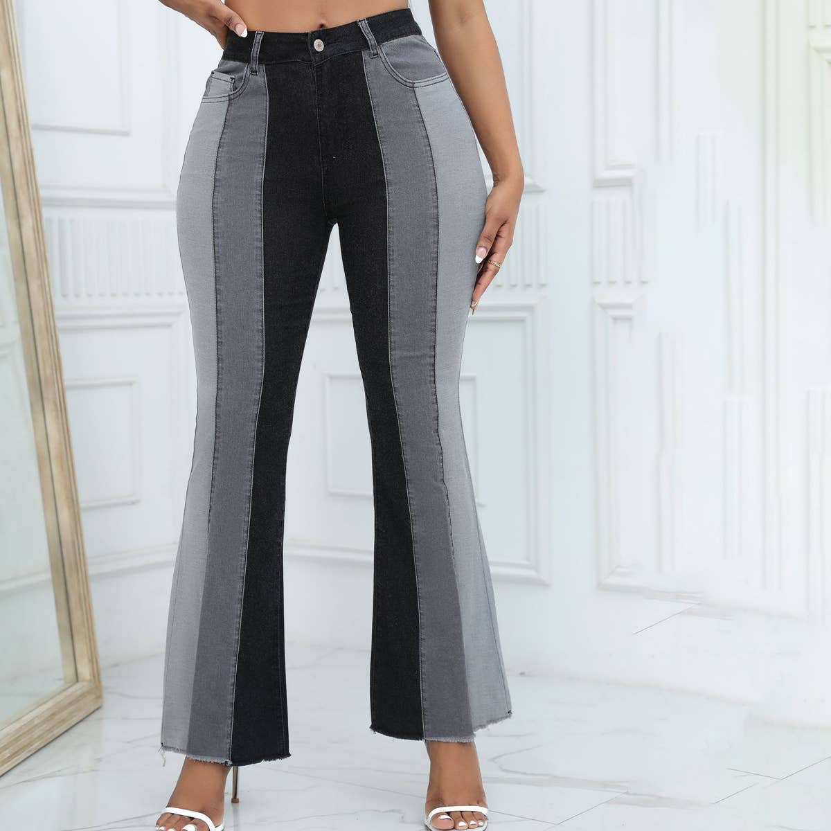 WOMENS WIDE LEG FLARED PANTS SLIM FIT JEANS_CWJP0170