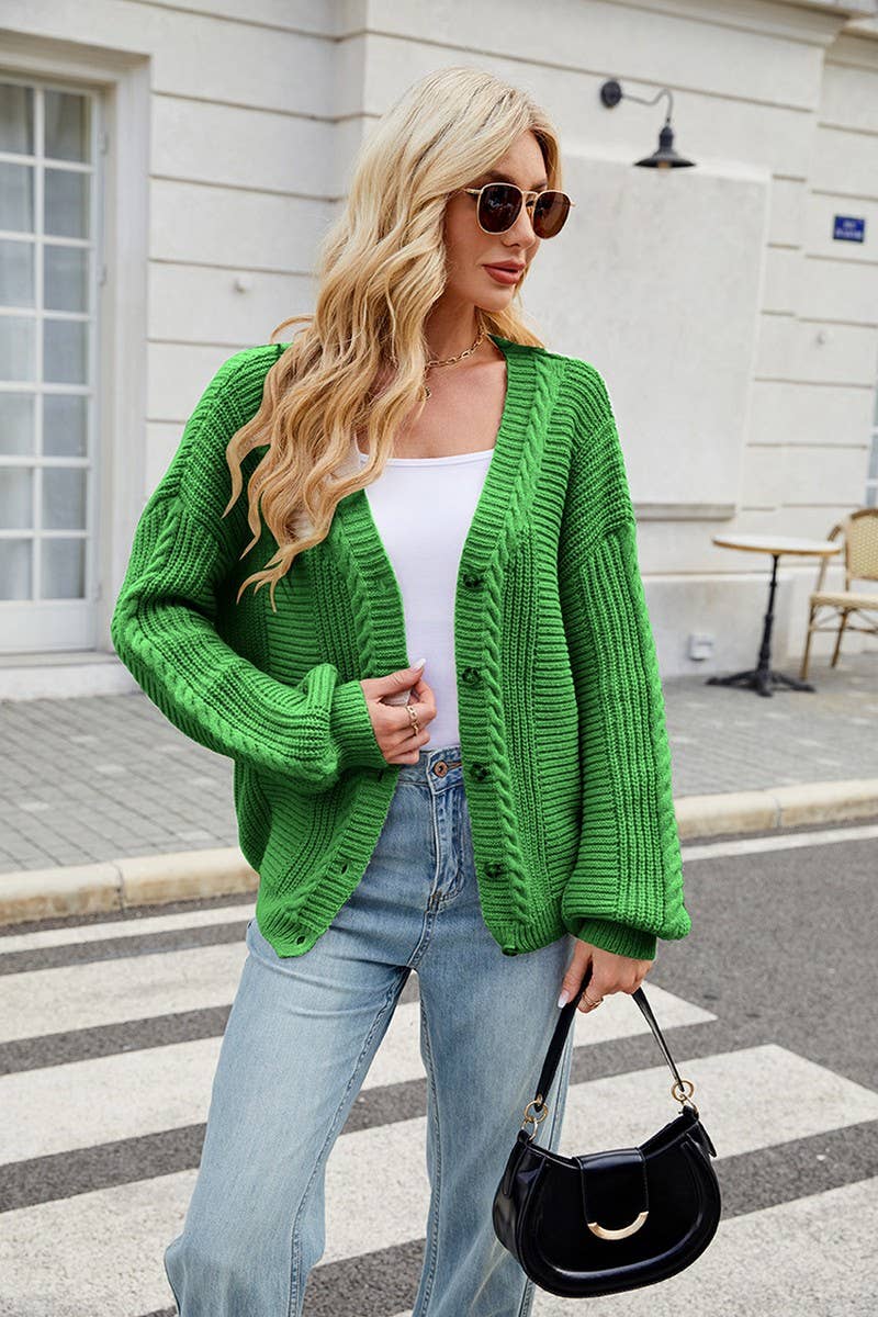 CWOCAL00686_LONG SLEEVE V-NECK CABLE KNIT CARDIGAN