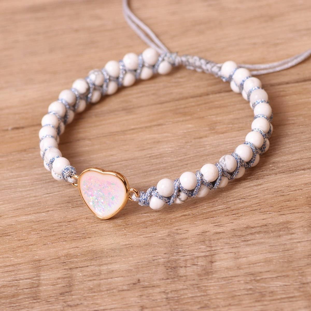 HEART WHITE STONE BEADS YOGA FRIENDSHIP BRACELET