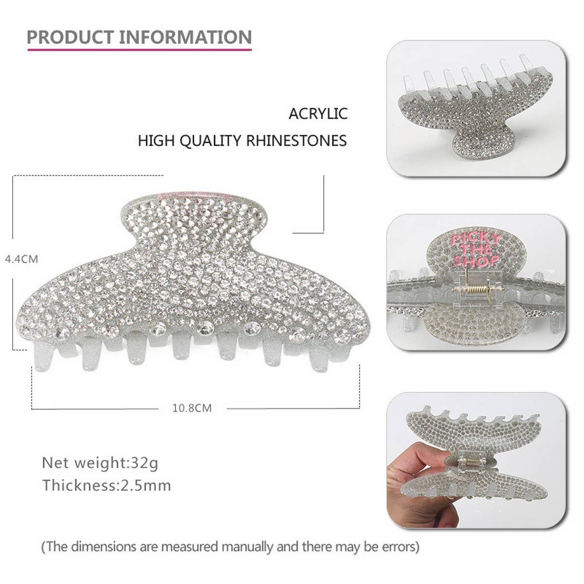 FULL DIAMOND ACRYLIC GRAB CLIP DIAMOND SHARK CLIP