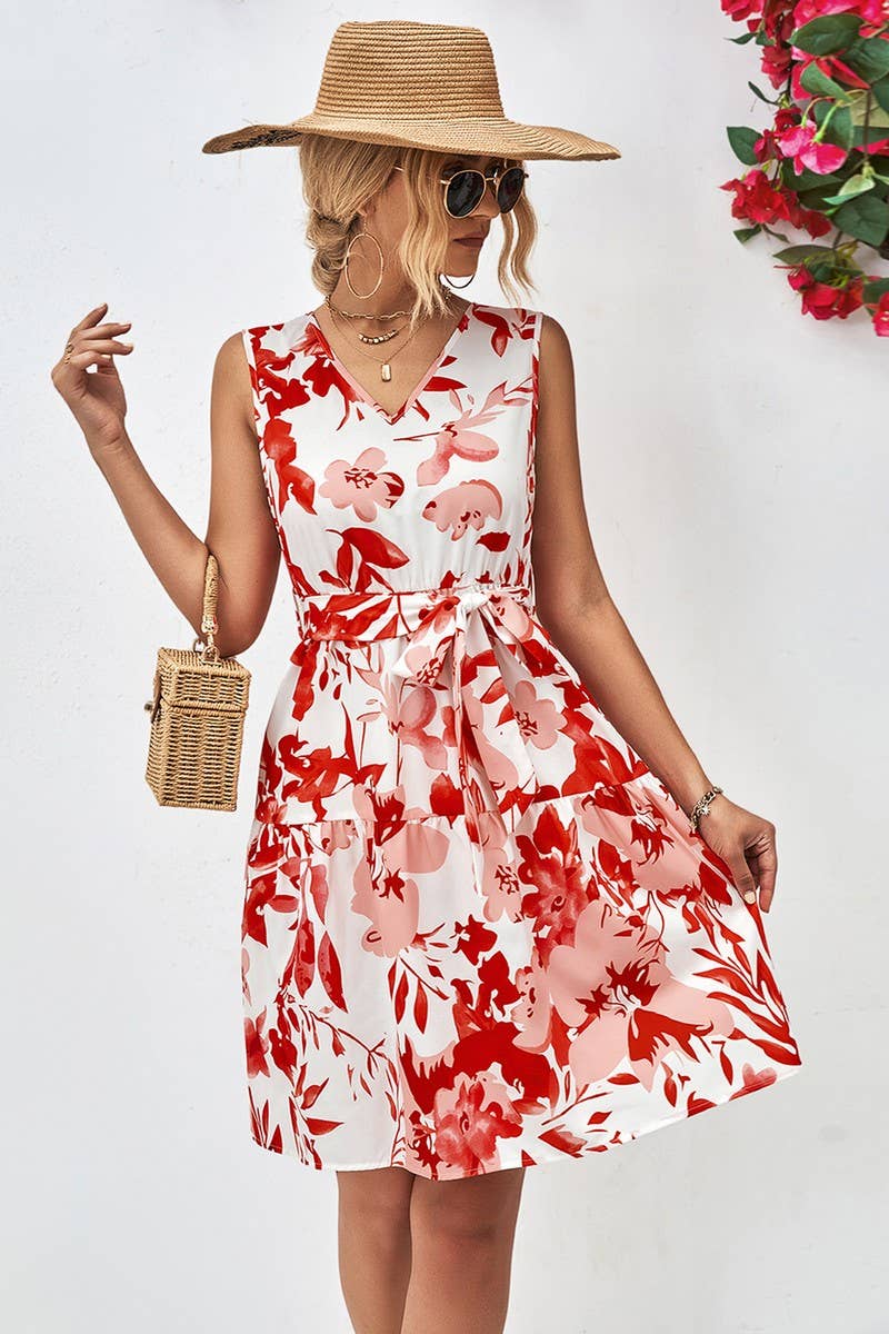 CWDSD7117_EUROPEAN AND AMERICAN V-NECK SLEEVELESS DRESS