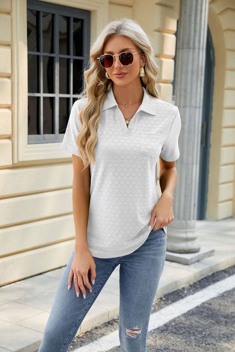 LAPEL POCKET PURE COLOR LEISURE T SHIRT_CWTSTS0189